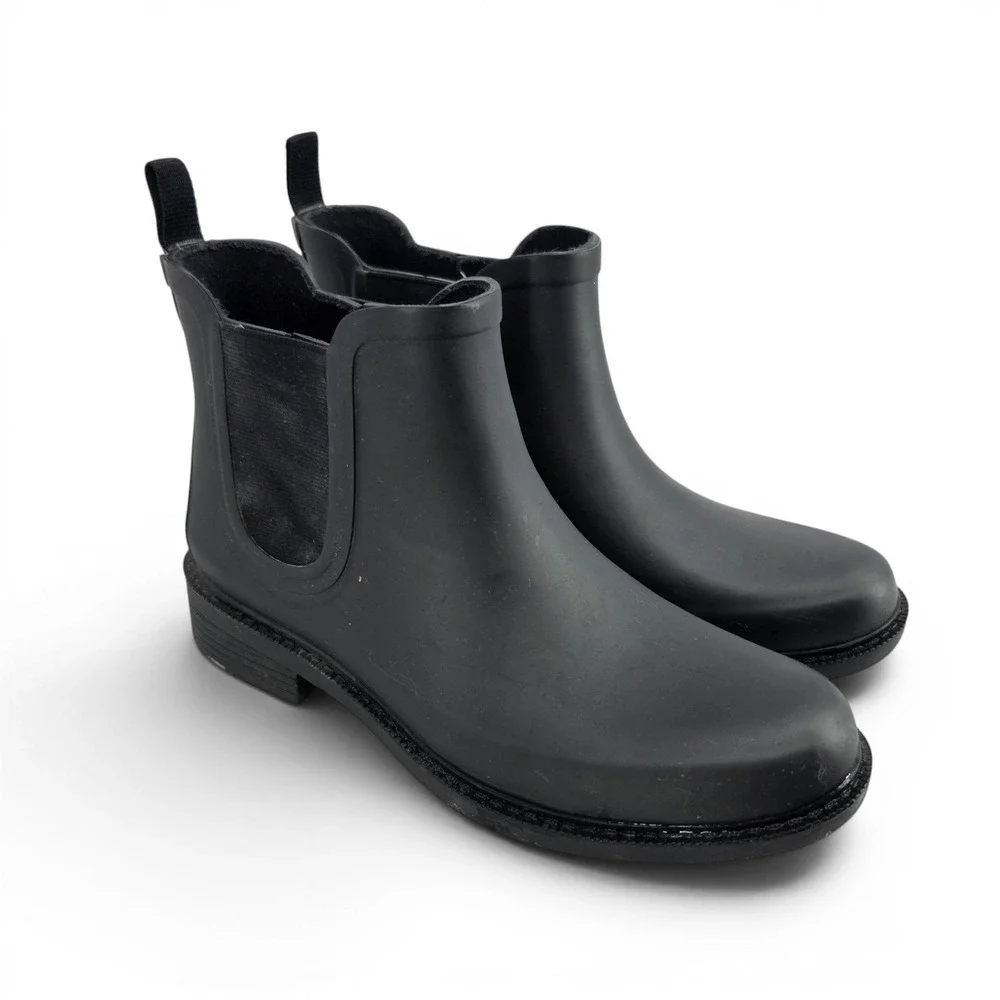 Madewell Black Chelsea Rain Boots Rubber Waterproof Ankle Boots Women's 8 EUC